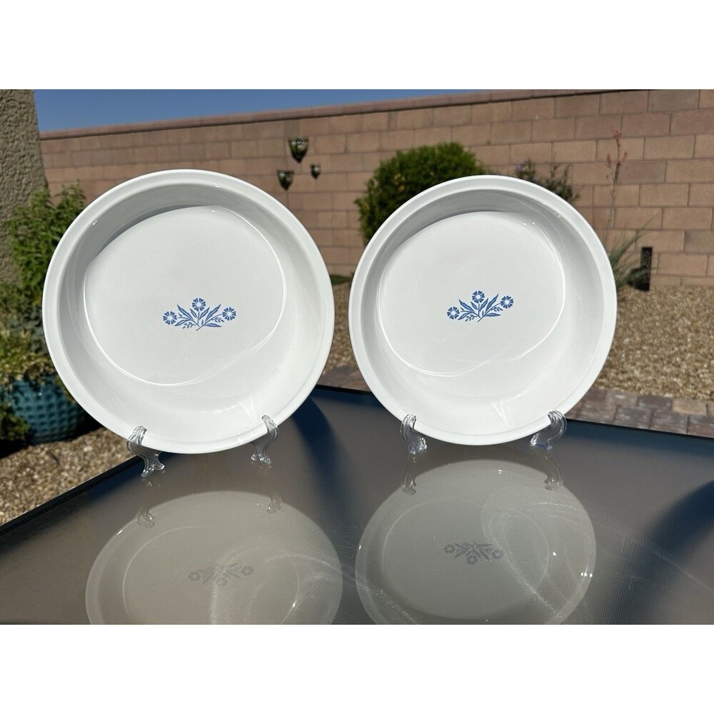 Set Of 2 Vintage Corning Ware Blue Cornflower Pie Plate 9" P-309 Made in USA